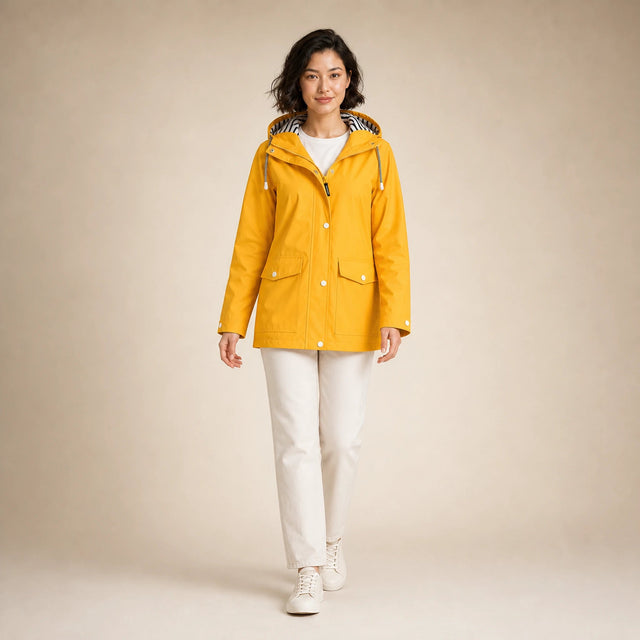 Riley | Women's Hooded Rain Jacket, Windproof Shell in Yellow, view 3