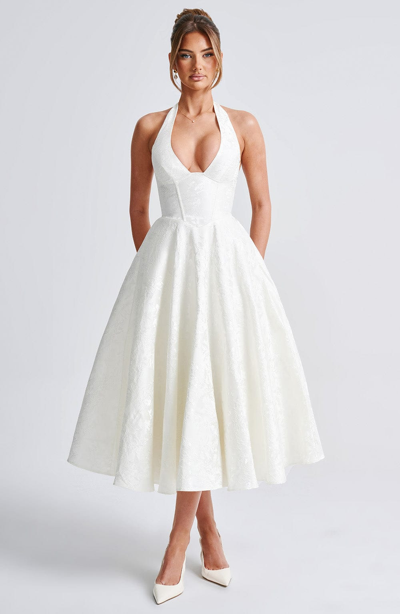 Selma | Jacquard Halterkjole, forfra