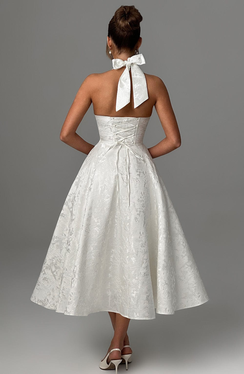 Selma | Jacquard Halterkjole, trekvart profil 2