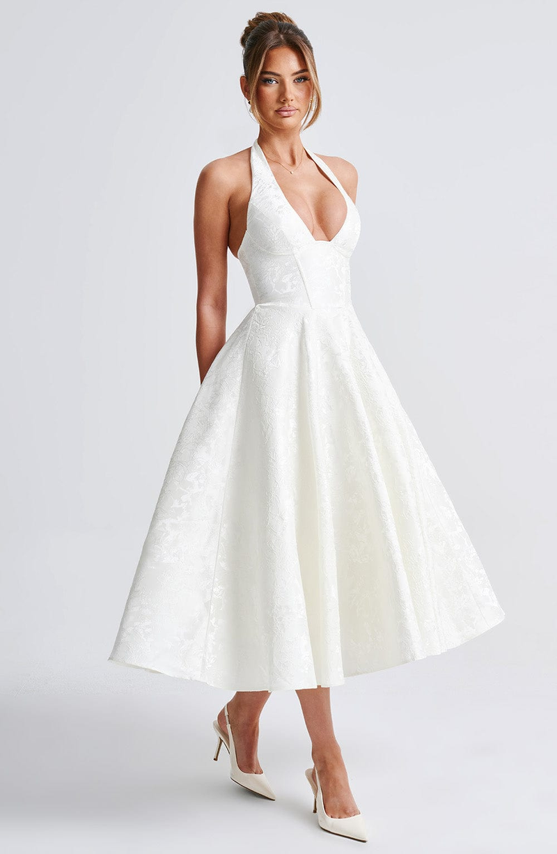 Selma | Jacquard Halterkjole, forfra