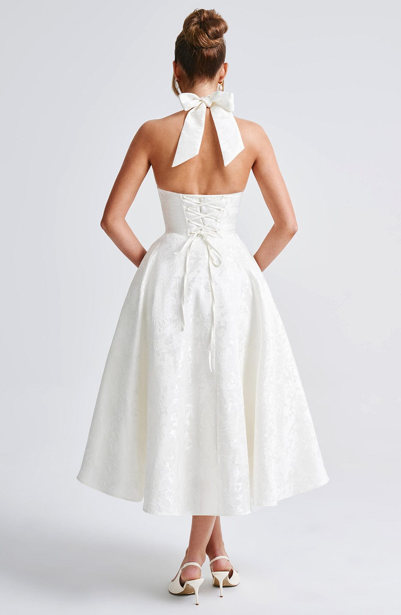 Selma | Jacquard Halterkjole, bagfra