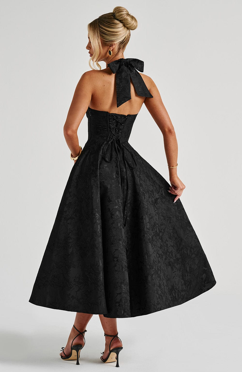 Selma | Jacquard Halterkjole i Rosa, forfra