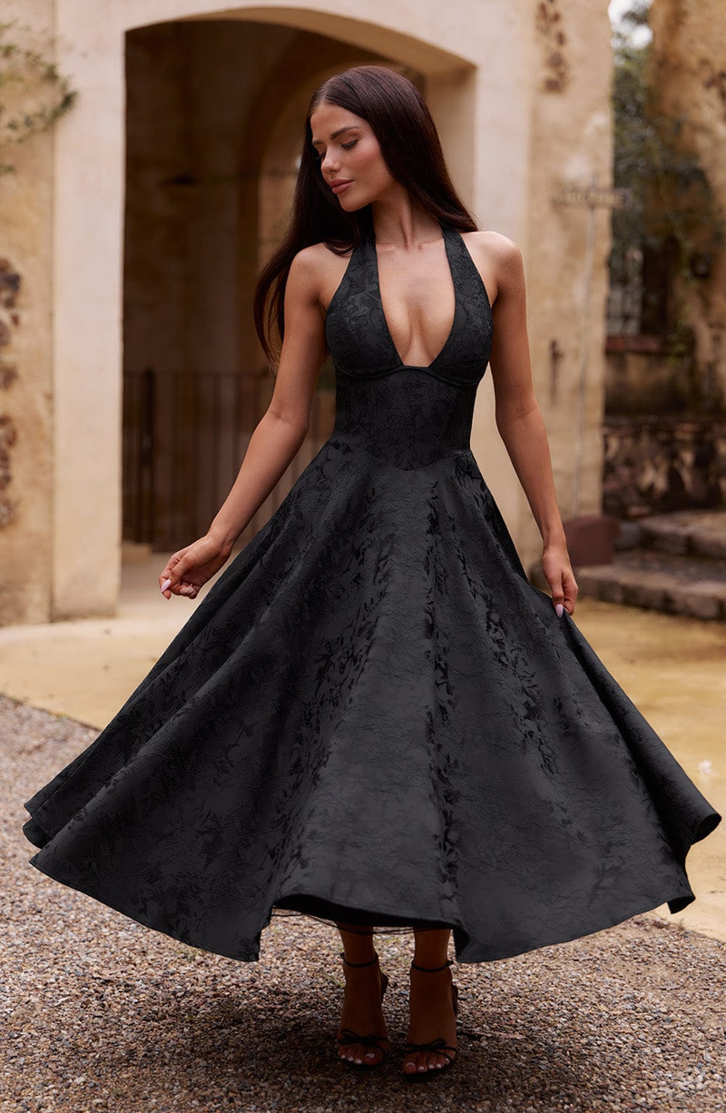 Selma | Jacquard Halterkjole i Rosa, bagfra
