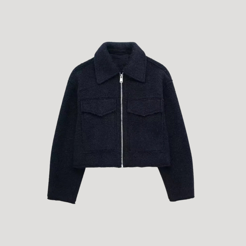 Sienna | Kort jakke i bouclé-look i Sort, forfra