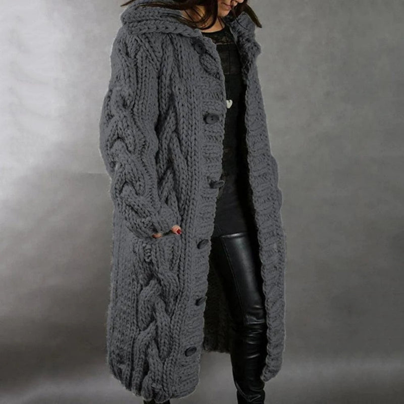 Signe | Cardigan i Cableknit i Mørkegrå, fra siden