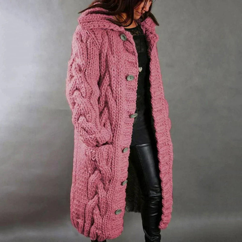 Signe | Cardigan i Cableknit i Rosa, fra siden