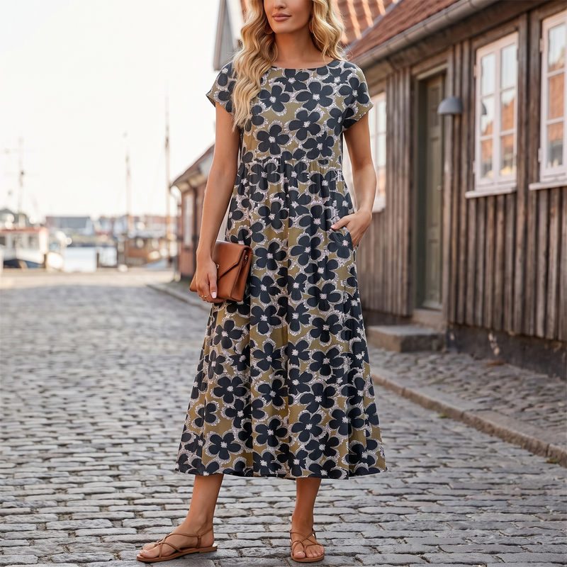 Signe | Printet midikjole med lommer, forfra