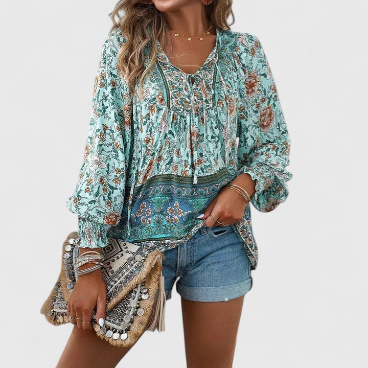 Sofia | Boho bluse med print i Blå, produktbillede