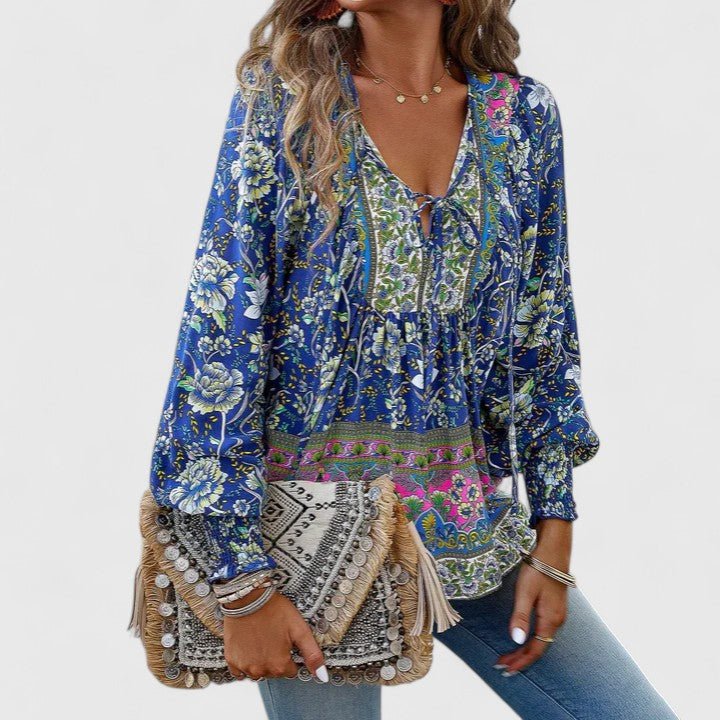 Sofia | Boho bluse med print i Marineblå, produktbillede