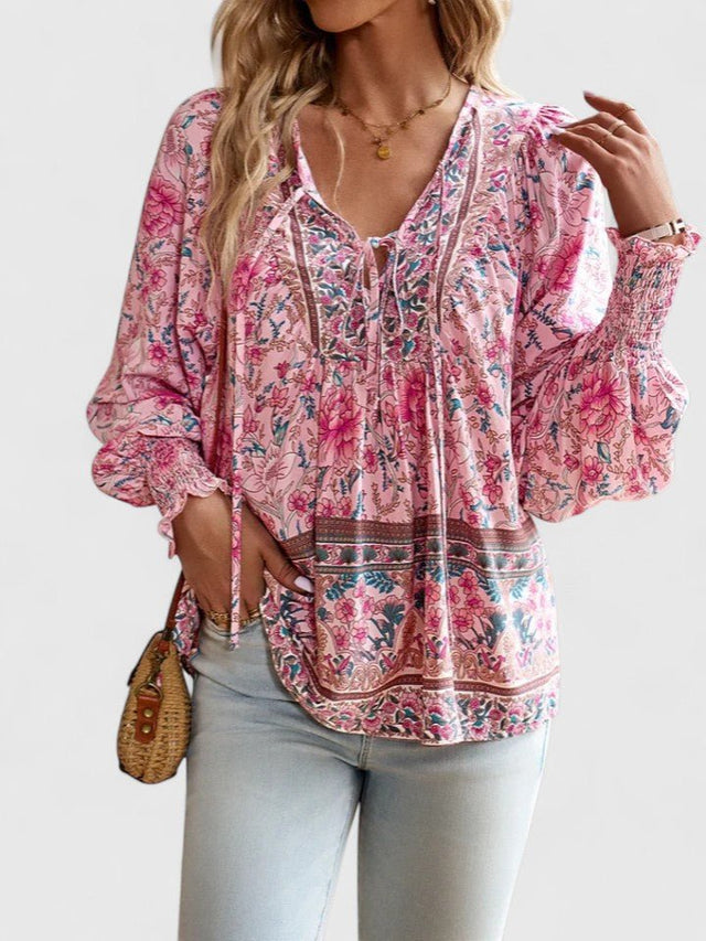 Sofia | Boho bluse med print i Rosa, produktbillede