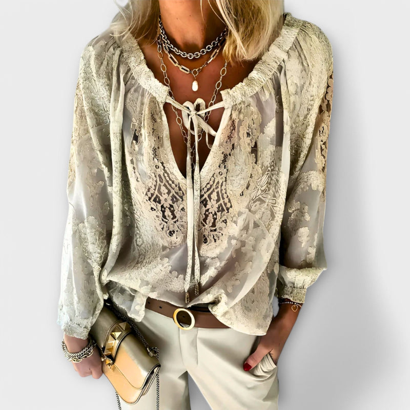 Sofia | Boho-bluse med blondekant i Hvid, styling