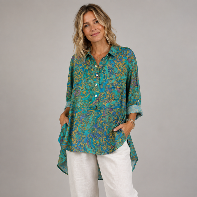 Sofie | Boho Mandala Skjortebluse i Multifarvet, forfra