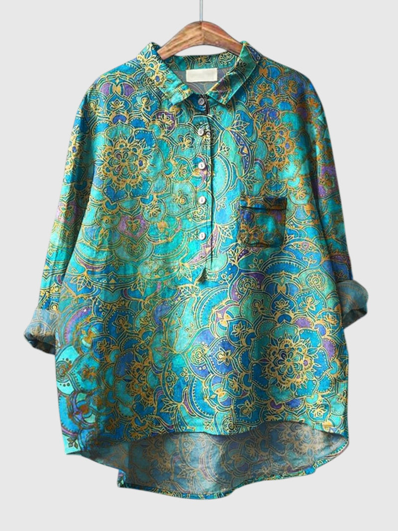 Sofie | Boho Mandala Skjortebluse i Multifarvet, nærbillede