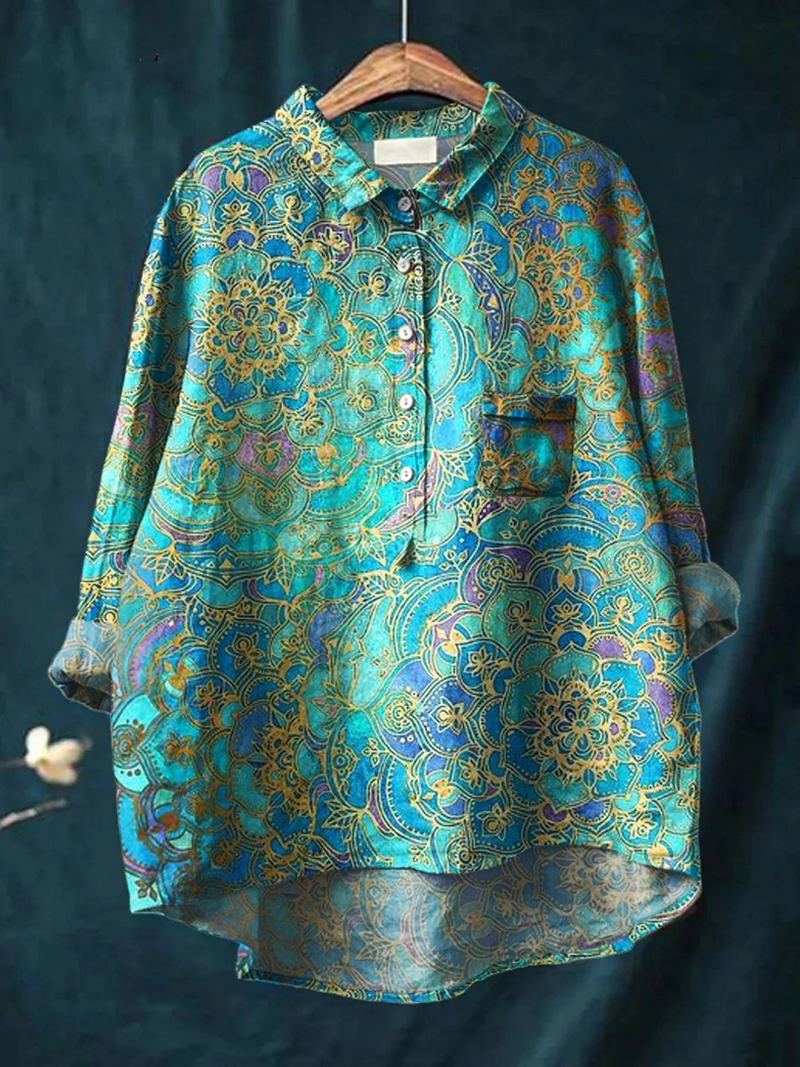 Sofie | Boho Mandala Skjortebluse i Multifarvet, forfra