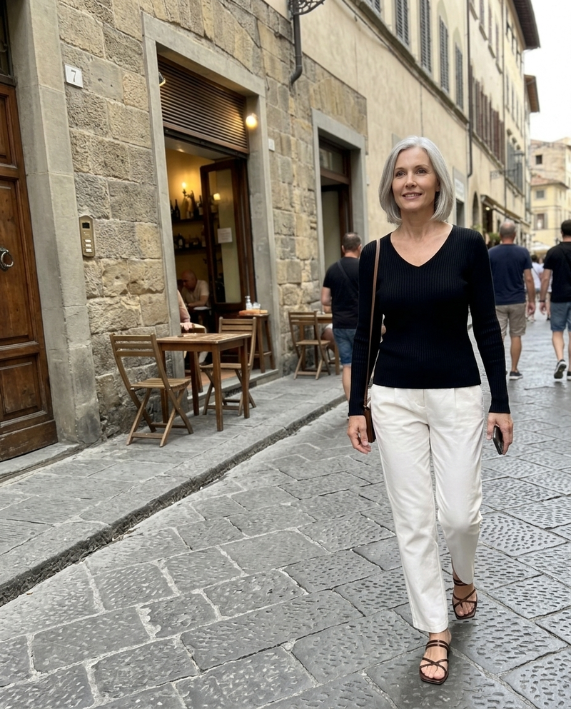Solveig | Ribstrikket V-hals Top i Sort, lifestyle