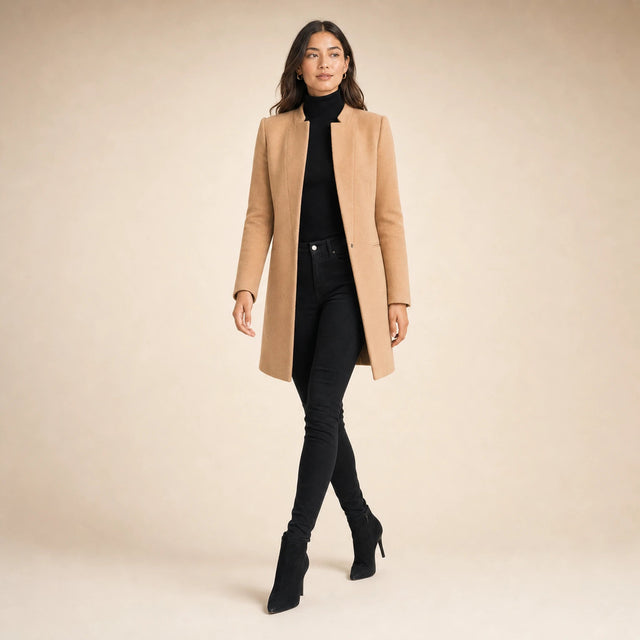 Sophia | Women's Wool-Feel Coat, Regular Fit in Khaki, view 3