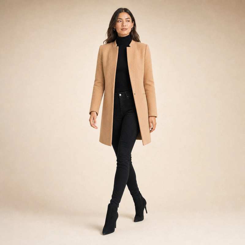 Sophia | Women's Wool-Feel Coat, Regular Fit in Khaki, view 3