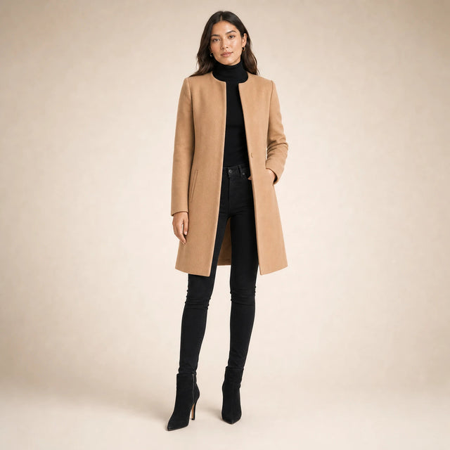 Sophia | Women's Wool-Feel Coat, Regular Fit in Khaki, view 4