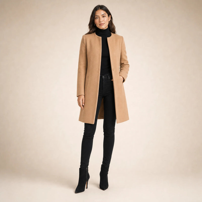 Sophia | Women's Wool-Feel Coat, Regular Fit in Khaki, view 4