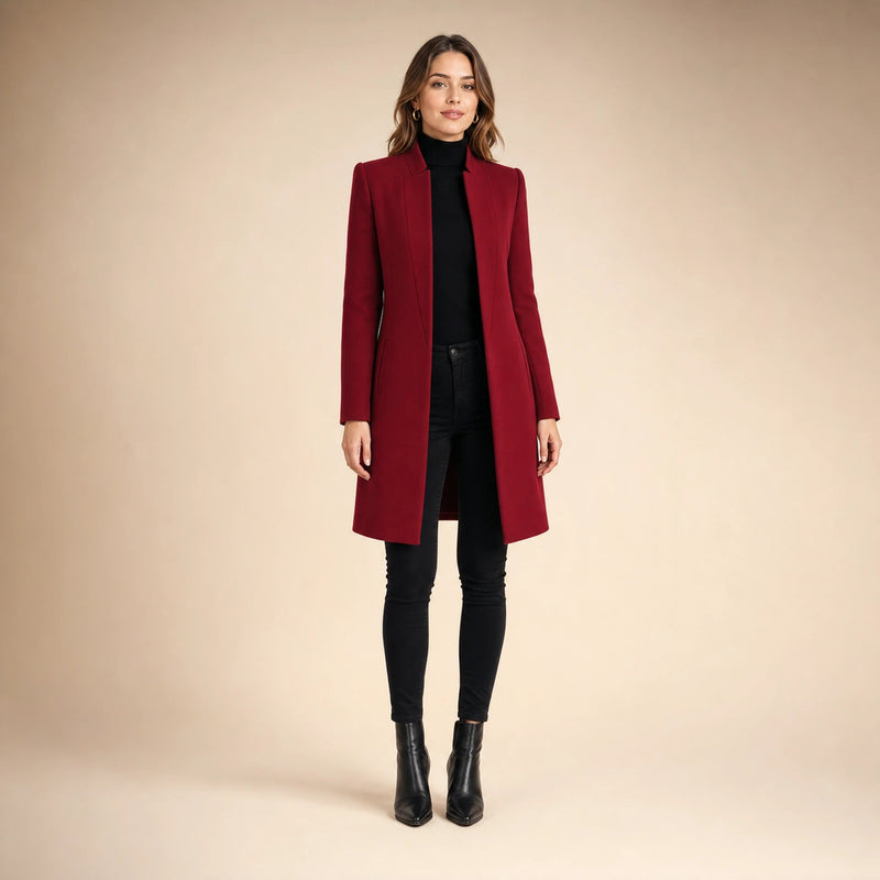 Sophia | Women's Wool-Feel Coat, Regular Fit in Red, view 1