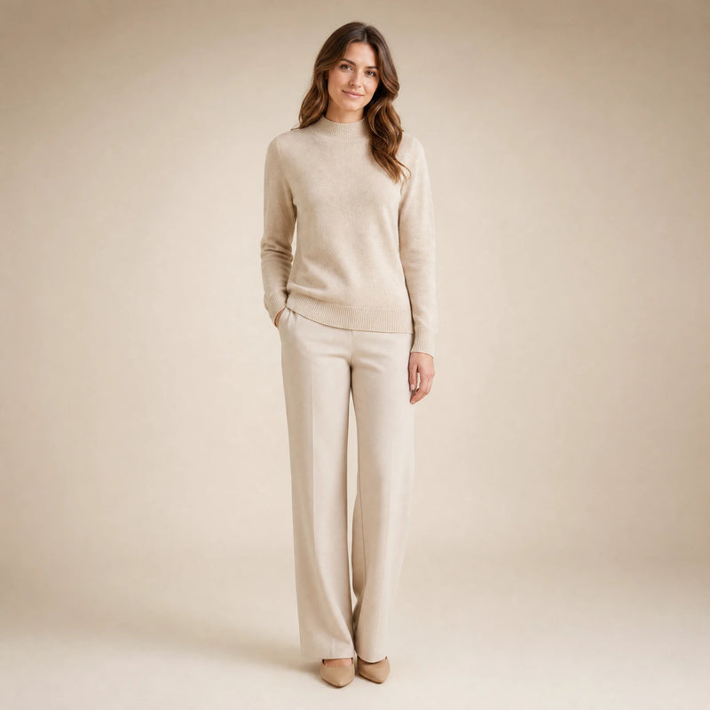Stella | Women's Cashmere-Feel Sweater, Soft Crewneck Knit in Beige, view 1