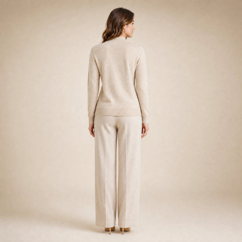 Stella | Women's Cashmere-Feel Sweater, Soft Crewneck Knit in Beige, view 2