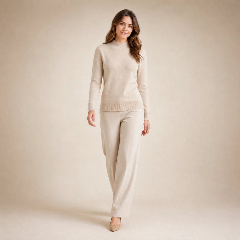 Stella | Women's Cashmere-Feel Sweater, Soft Crewneck Knit in Beige, view 3