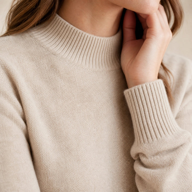Stella | Women's Cashmere-Feel Sweater, Soft Crewneck Knit in Beige, view 4