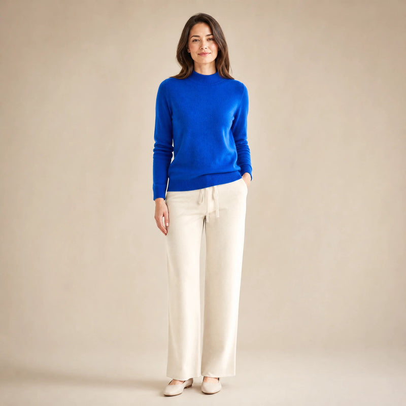 Stella | Women's Cashmere-Feel Sweater, Soft Crewneck Knit in Blue, view 1