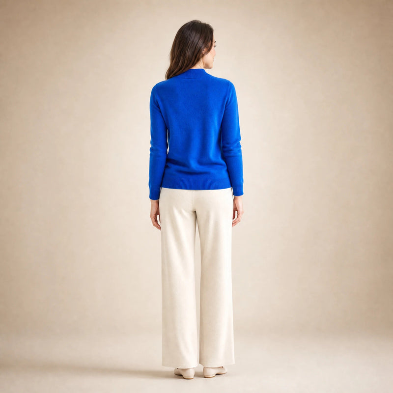 Stella | Women's Cashmere-Feel Sweater, Soft Crewneck Knit in Blue, view 2