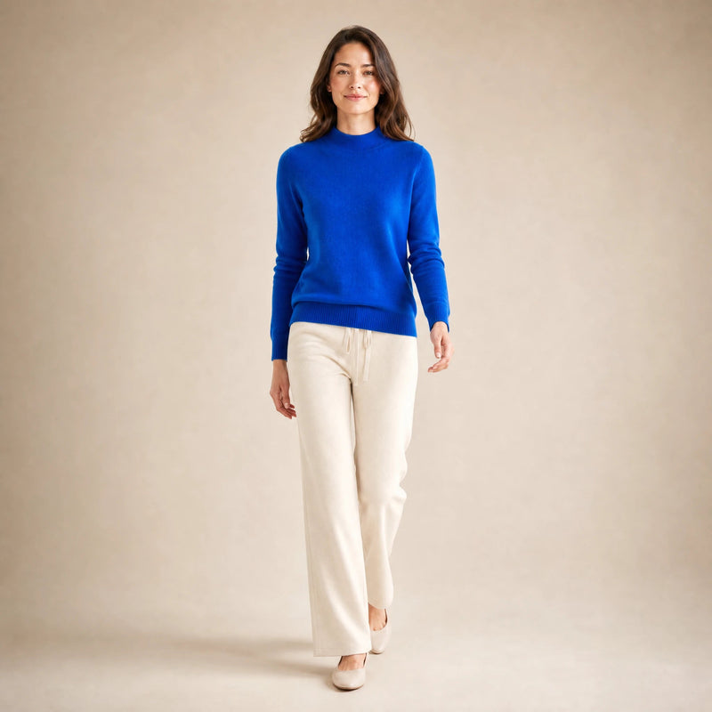 Stella | Women's Cashmere-Feel Sweater, Soft Crewneck Knit in Blue, view 3