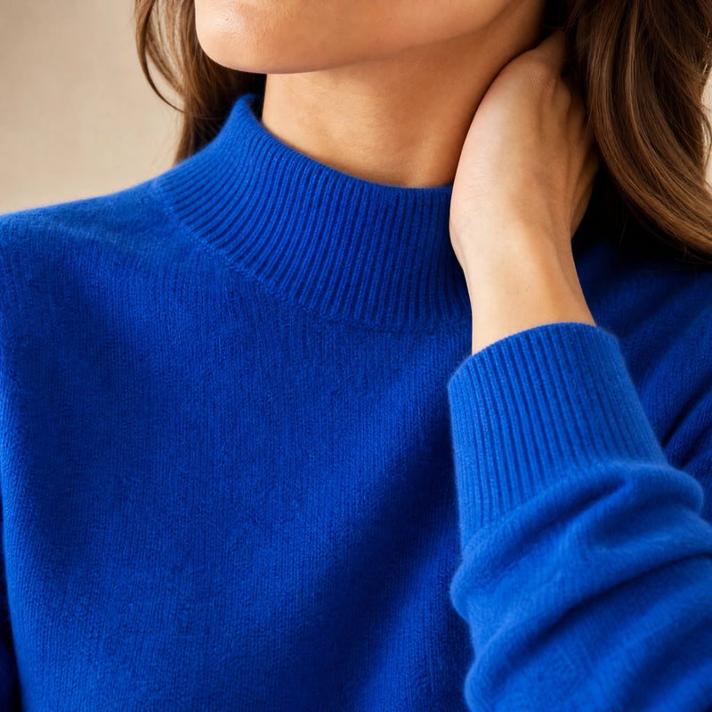 Stella | Women's Cashmere-Feel Sweater, Soft Crewneck Knit in Blue, view 4