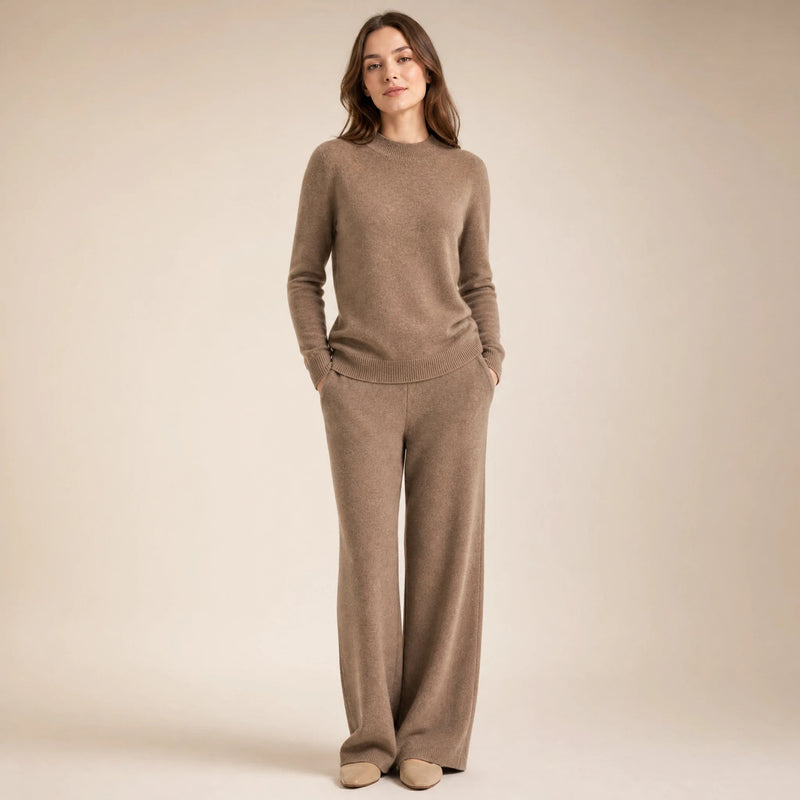 Stella | Women's Cashmere-Feel Sweater, Soft Crewneck Knit in Brown, view 1