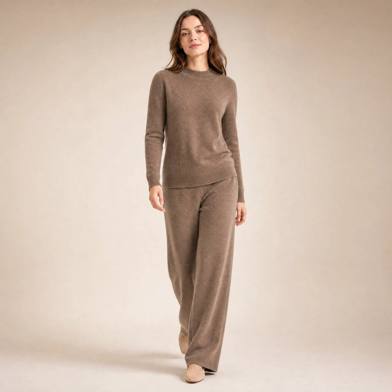 Stella | Women's Cashmere-Feel Sweater, Soft Crewneck Knit in Brown, view 3