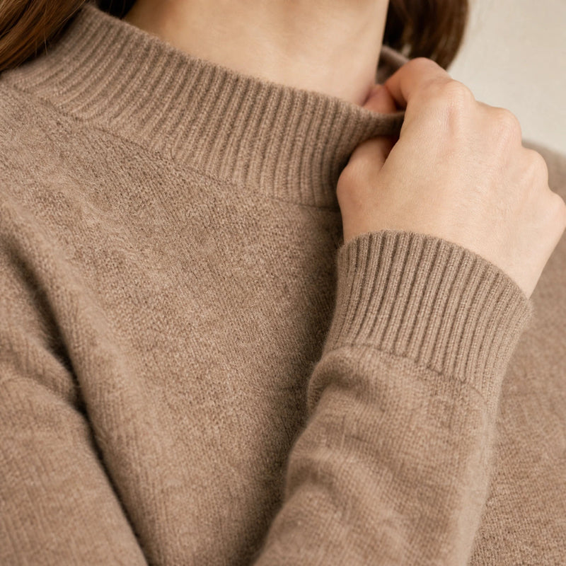 Stella | Women's Cashmere-Feel Sweater, Soft Crewneck Knit in Brown, view 4