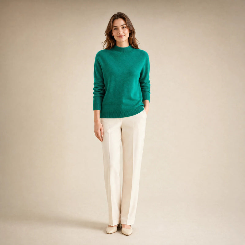 Stella | Women's Cashmere-Feel Sweater, Soft Crewneck Knit in Dark Green, view 1