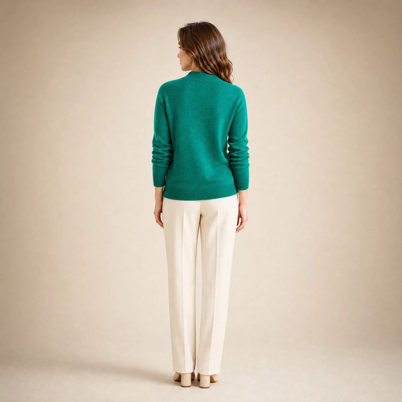 Stella | Women's Cashmere-Feel Sweater, Soft Crewneck Knit in Dark Green, view 2