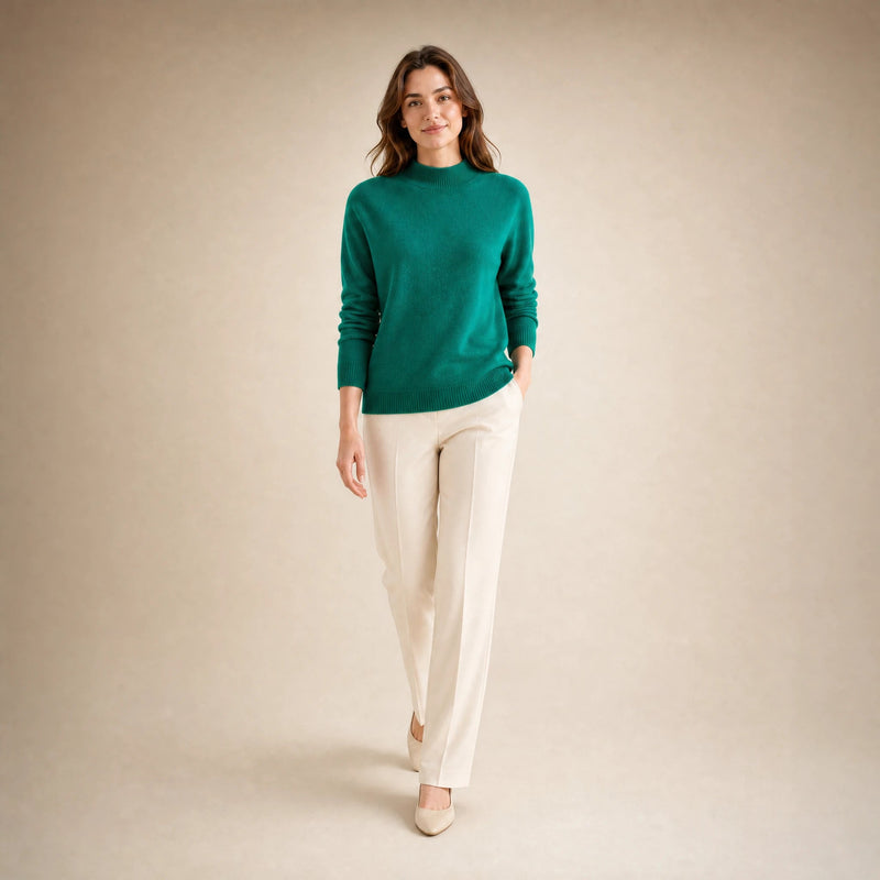 Stella | Women's Cashmere-Feel Sweater, Soft Crewneck Knit in Dark Green, view 3