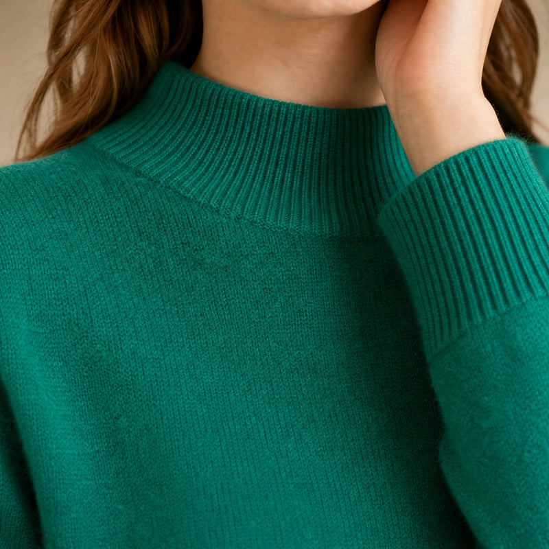 Stella | Women's Cashmere-Feel Sweater, Soft Crewneck Knit in Dark Green, view 4