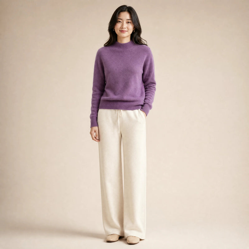 Stella | Women's Cashmere-Feel Sweater, Soft Crewneck Knit in Dark Purple, view 1