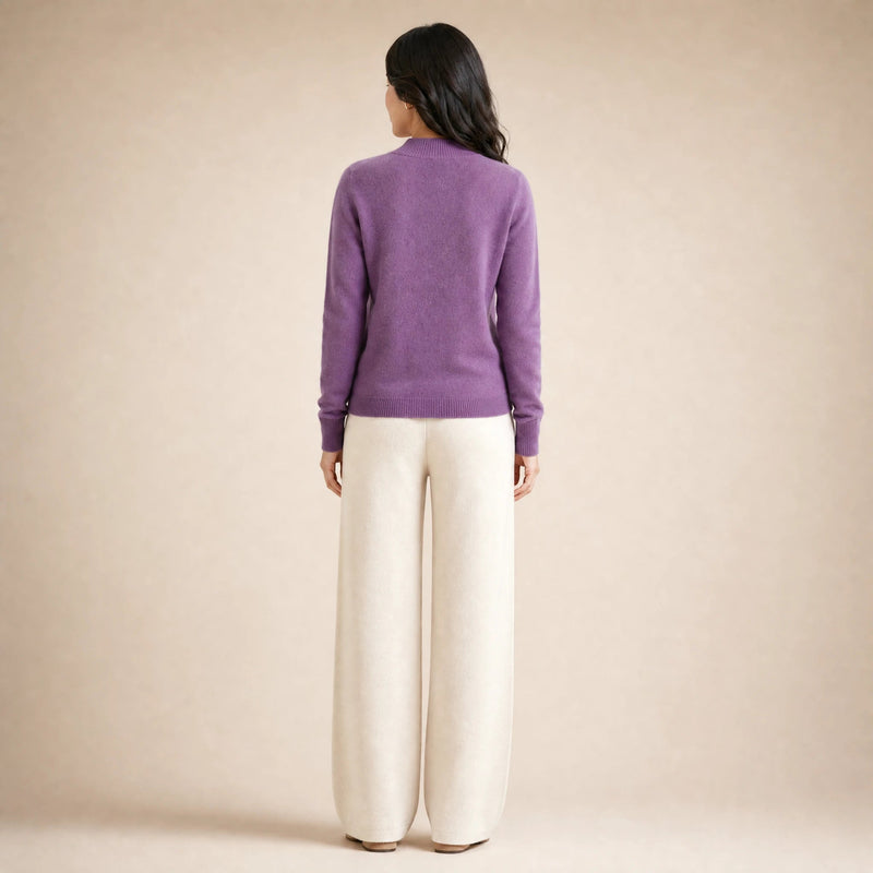 Stella | Women's Cashmere-Feel Sweater, Soft Crewneck Knit in Dark Purple, view 2