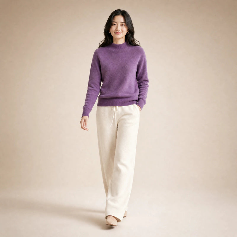 Stella | Women's Cashmere-Feel Sweater, Soft Crewneck Knit in Dark Purple, view 3