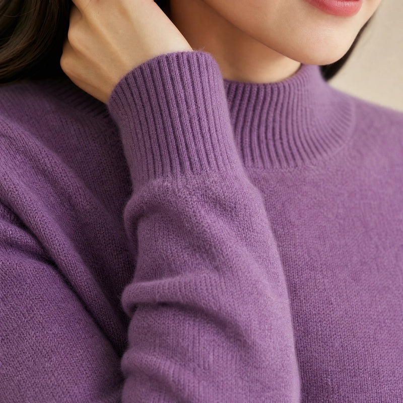 Stella | Women's Cashmere-Feel Sweater, Soft Crewneck Knit in Dark Purple, view 4