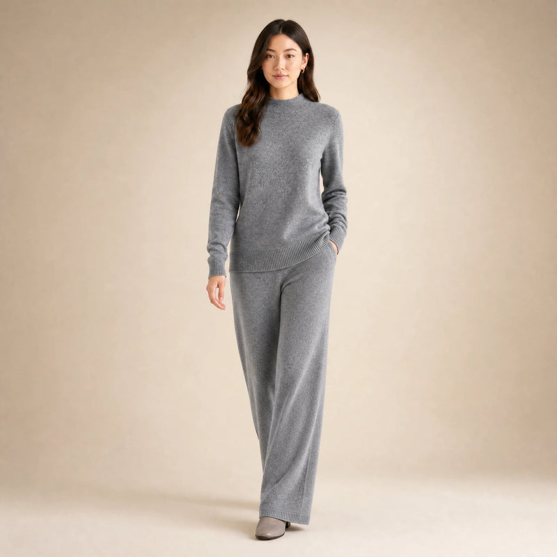 Stella | Women's Cashmere-Feel Sweater, Soft Crewneck Knit in Gray, view 3