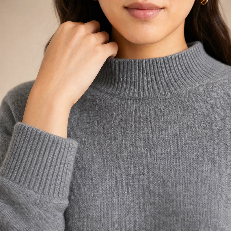 Stella | Women's Cashmere-Feel Sweater, Soft Crewneck Knit in Gray, view 4
