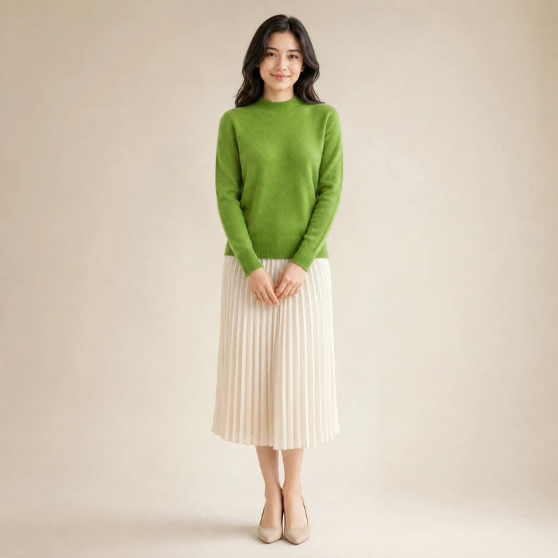 Stella | Women's Cashmere-Feel Sweater, Soft Crewneck Knit in Green, view 1