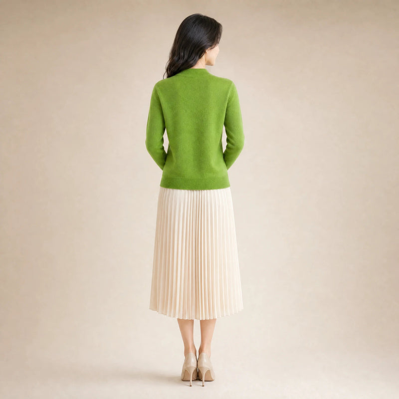 Stella | Women's Cashmere-Feel Sweater, Soft Crewneck Knit in Green, view 2