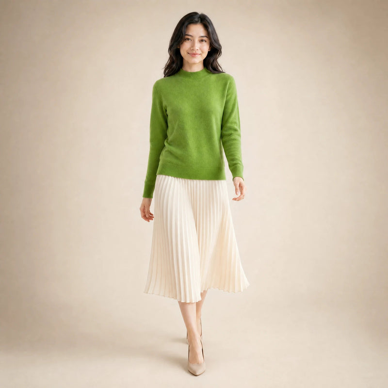 Stella | Women's Cashmere-Feel Sweater, Soft Crewneck Knit in Green, view 3