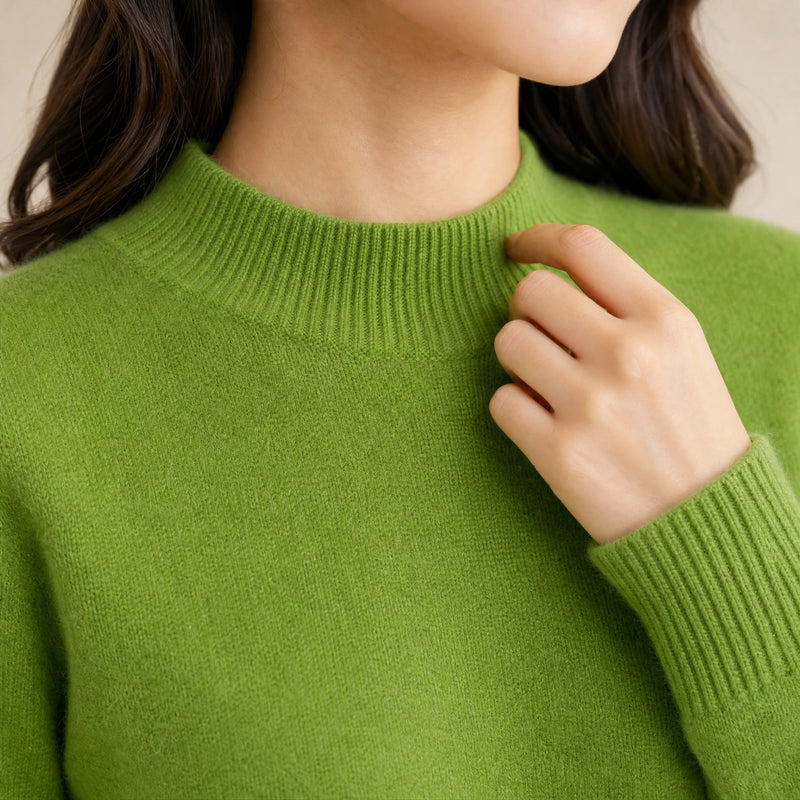 Stella | Women's Cashmere-Feel Sweater, Soft Crewneck Knit in Green, view 4