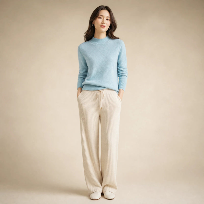 Stella | Women's Cashmere-Feel Sweater, Soft Crewneck Knit in Light Blue, view 1